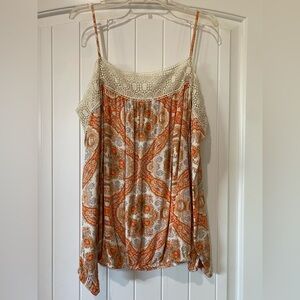 Bohemian Crochet Trim Blouse in Orange and Cream